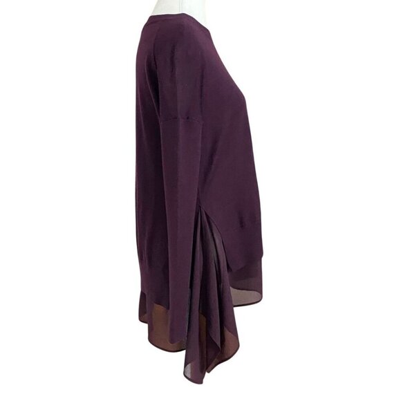 ALLSAINTS LIBBY PLUM 100% MERINO WOOL CONTRAST CHIFFON HEM SWEATER TOP - XS - Picture 3 of 11